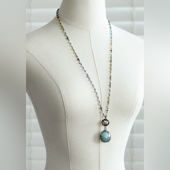 Amazonite Rosary Beaded Chain Necklace - Picture 2 of 2